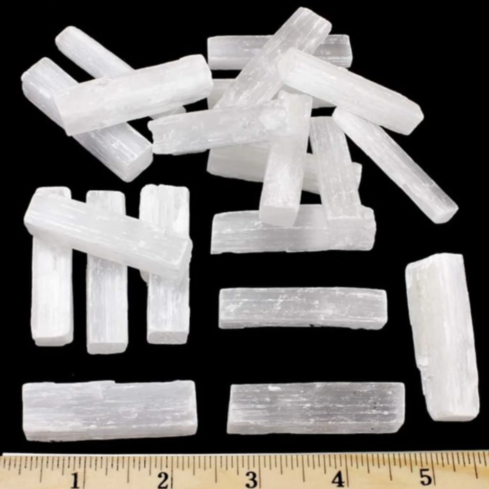 Agatesvibe Selenite Sticks Wands Bulk – 1.5–2" Each + Free Black Tourmaline & Crystal ID Card – Reiki, Chakra Healing, Protection & Positive Energy (5)