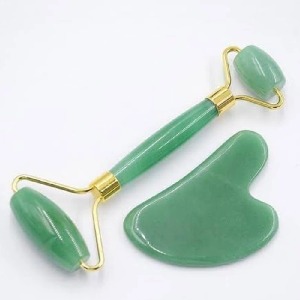Agatesvibe Roller & Gua Sha Set, Face Roller Manual Massager,Jade Applicator for Face, Neck,Body Muscle,Relaxing, Stimulating Blood Flow, Relieve Fine Lines, Wrinkles, (Green Jade)