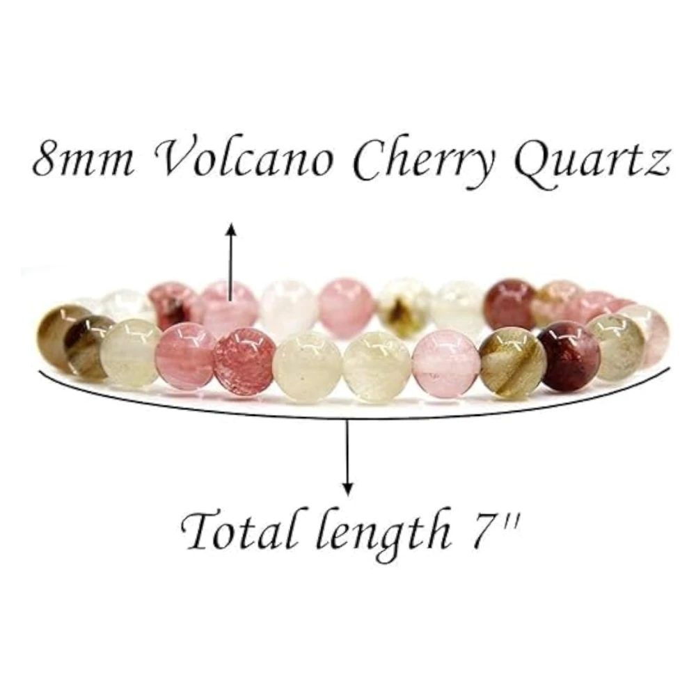 Agatesvibe Handmade Semi-Precious Gemstone Beaded Bracelet – 8mm Round Stretch Bracelet (7") for Unisex (Pack of 1) (Cherry Quartz)