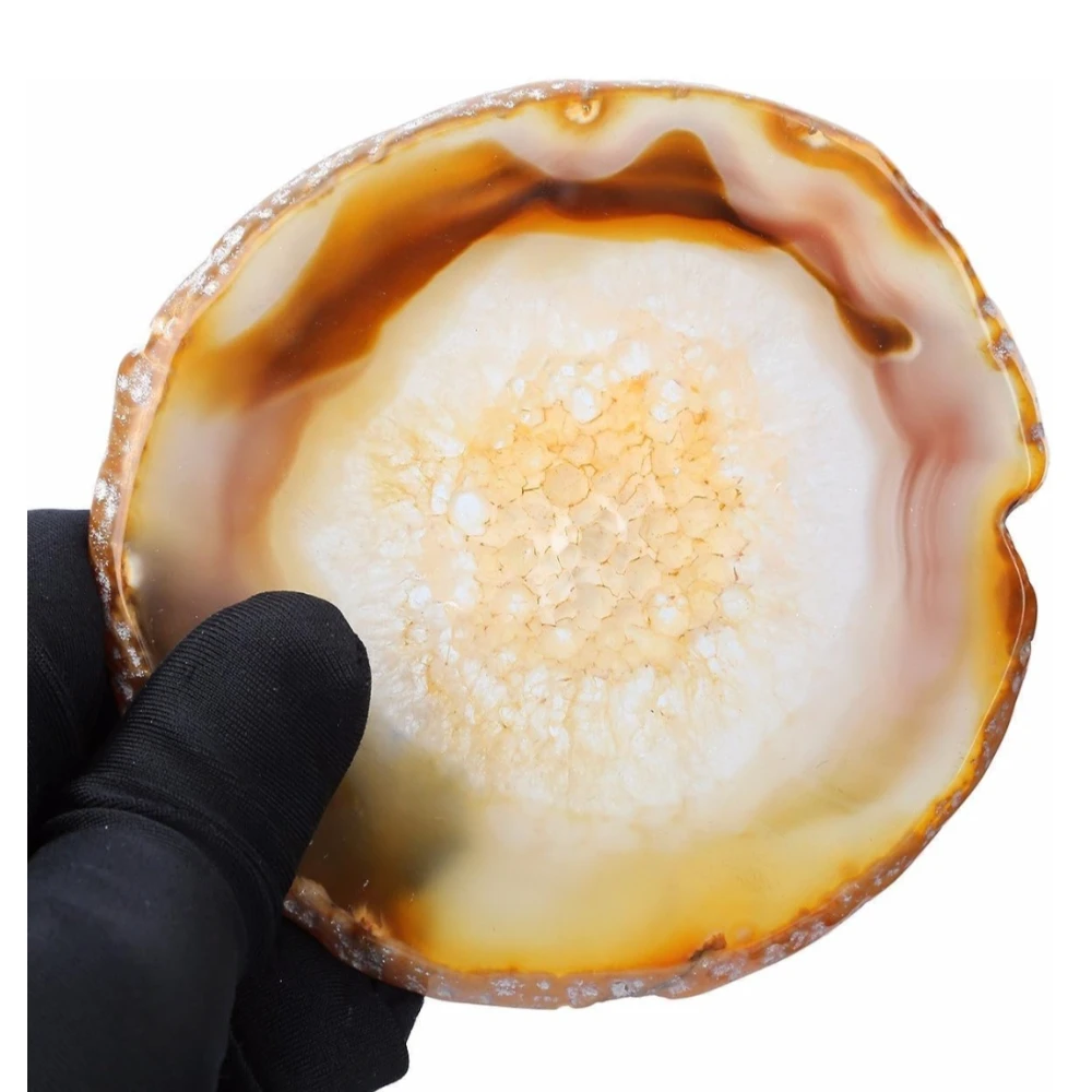 Agatesvibe 1 PC Natural Agate Slice Geode Stone – Irregular Crystal for Home Decor, Place Card Holder, Healing Stone Collection (Brown)