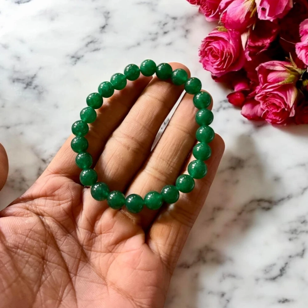 multiagate Natural Green Jade Unisex Bracelet 8mm Stretchable Original Real Crystal 'Stone of Good Luck' Bracelet For Peace