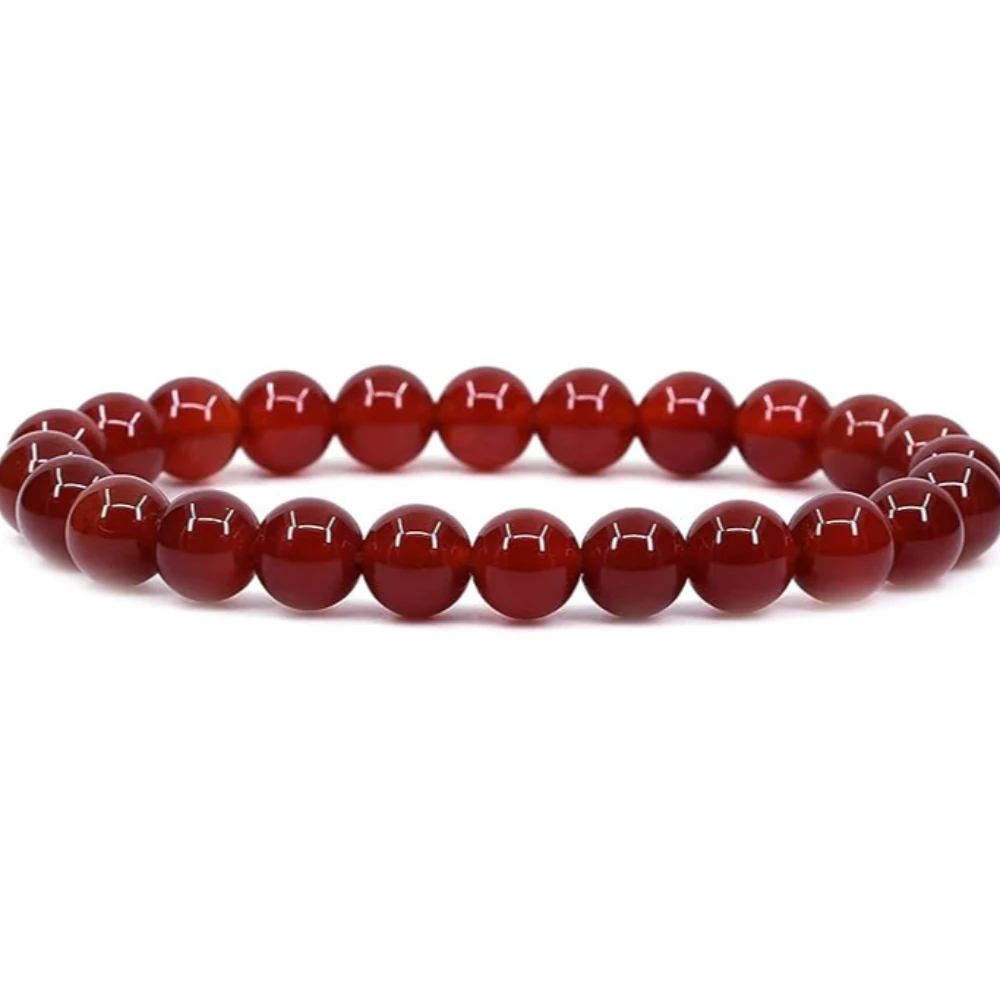 Agatesvibe Handmade Gem Semi Precious Gemstone 8mm Round Beads Stretch Bracelet 8mm Bead Size (AA Grade Red Agate)