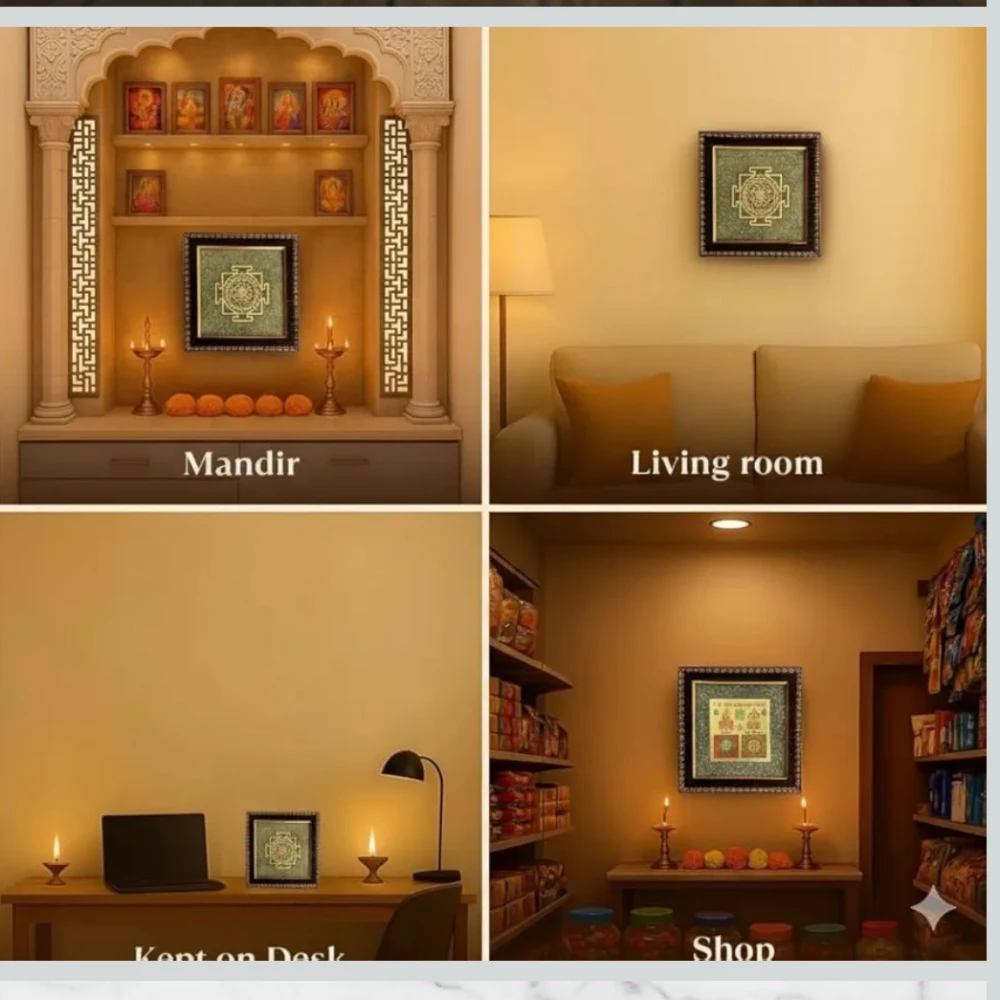 Agatesvibe Laxmi Kuber Yantra Raw Pyrite Frame | Wooden Vastu Wall Decor for Living Room & Office | Original Raw Pyrite Stone for Wealth, Prosperity, Money Attraction, Protection, Abundance & Positive Energy