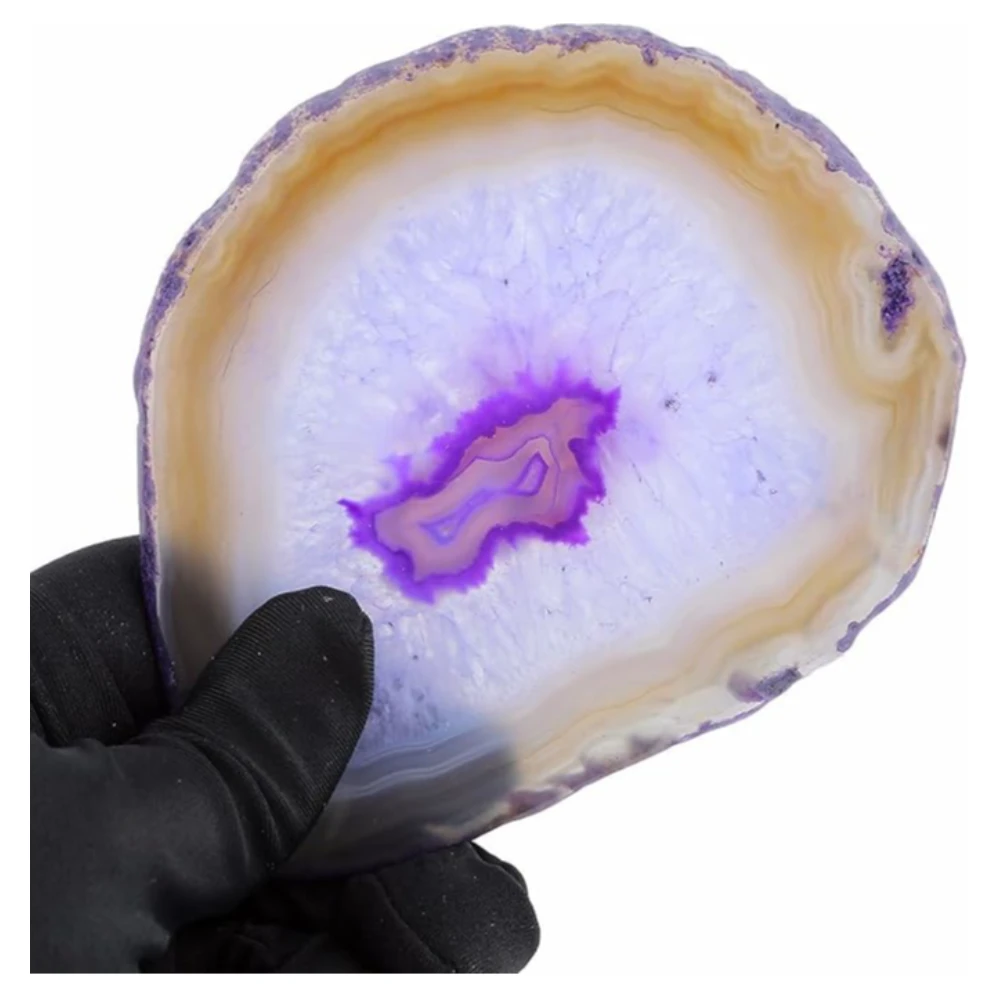 Agatesvibe 1 PC Natural Agate Slice Geode Stone – Irregular Crystal for Home Decor, Place Card Holder, Healing Stone Collection (Purple)