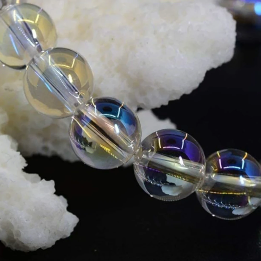 Agatesvibe Handmade Gem Semi Precious Gemstone 8mm Round Beads Stretch Bracelet 8mm Bead Size (Aqua Aura Quartz)