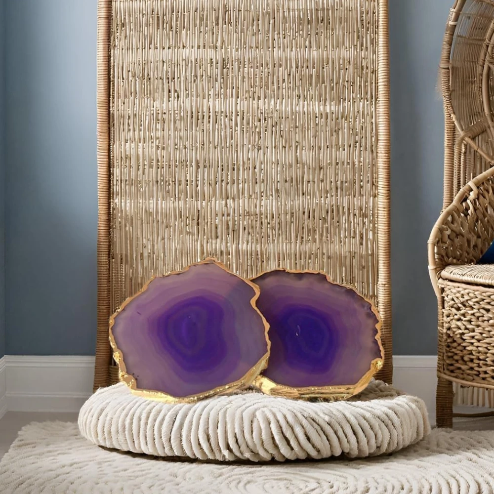 Agatesvibe Brazilian Agate Stone Coaster Beautiful Coaster Fit for Tea Cups Coffee Mugs and Glasses Perfect Table Accessories Tableware (4, Purple)