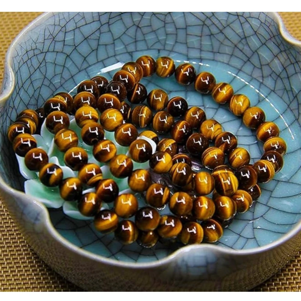 Agatesvibe Handmade Gem Semi-Precious Gemstone 8mm Round Beads Stretch Bracelet – 7" Unisex (Pack of 1) (Golden Tiger Eye)