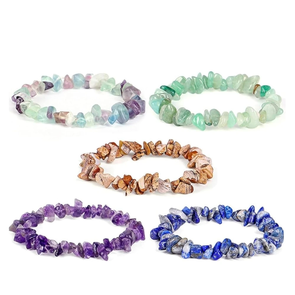 Agatesvibe Crystals Stretch Bracelet Irregular Beads Stretch Healing Crystals Chips Natural Gemstone for Women Jewelry Reiki Meditation (Pack of 1) (Dalmatian Jasper)