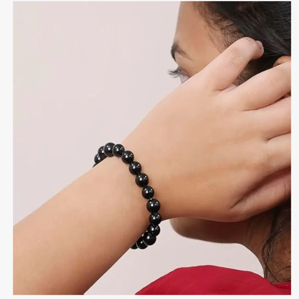 Agatesvibe Handmade Gem Semi Precious Gemstone 8mm Round Beads Stretch Bracelet (Black Tourmaline)