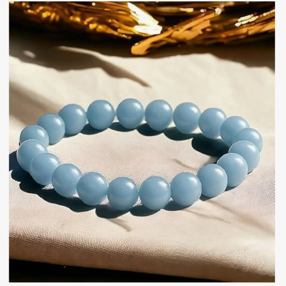 Agatesvibe Natural Certified 8mm Healing Crystal Bracelet | Stretchable, Suitable for Men and Women | for Chakra Balancing, Inner Peace, Abundance, and overall Well-being (Pack of 1) (Angelite)