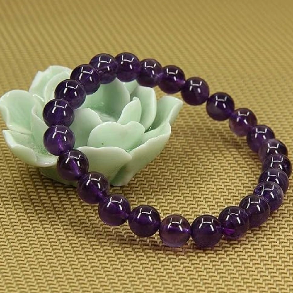 Agatesvibe Handmade 8mm Semi-Precious Gemstone Bead Stretch Bracelet – 7" Unisex (PAck of 1) (A Grade Amethyst)