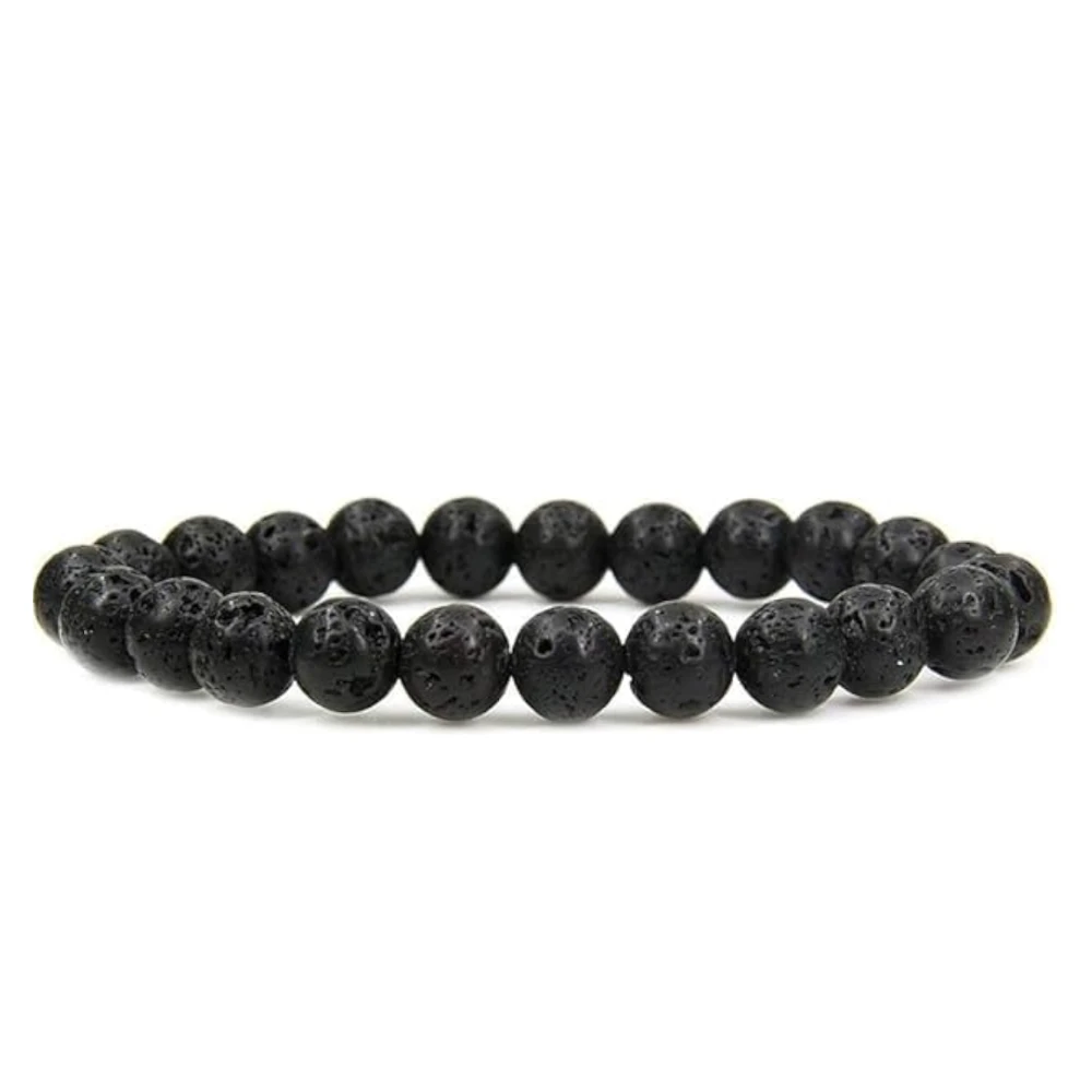 Agatesvibe Handmade Gem Semi-Precious Gemstone 8mm Round Beads Stretch Bracelet – 7" Unisex (Pack of 1) (Black Lava)