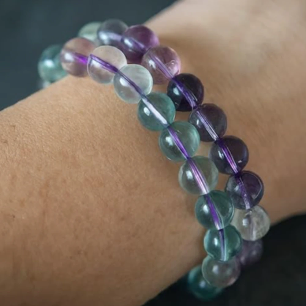 Agatesvibe Natural Certified 8mm Healing Crystal Bracelet | Stretchable, Suitable for Men and Women | for Chakra Balancing, Inner Peace, Abundance, and overall Well-being (Pack of 1) (Multi Fluorite)