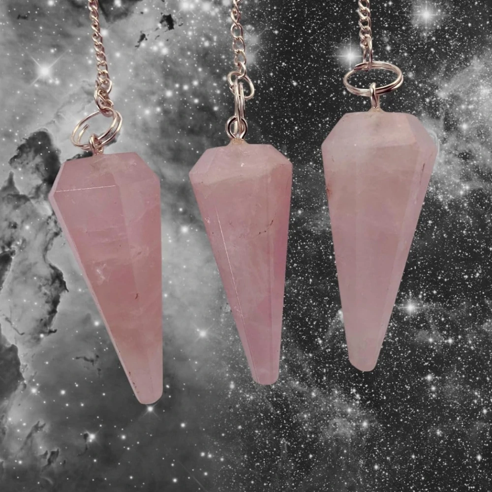 Agatesvibe "7 Chakra Stones Pendulum – Energy Healing & Dowsing Crystal | Reiki Pendulum with Chakra Chain & Ball for Meditation & Grids(Pack of 1) (Rose Quartz)