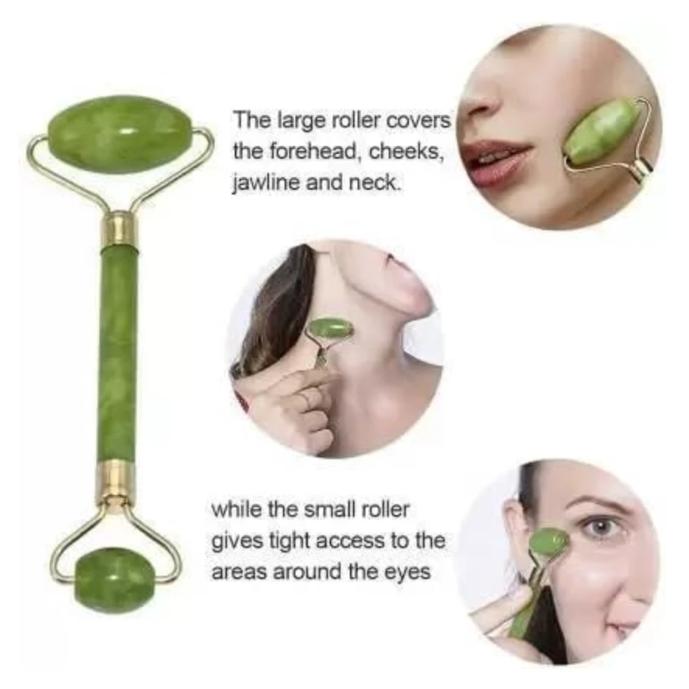 Agatesvibe Roller & Gua Sha Set, Face Roller Manual Massager,Jade Applicator for Face, Neck,Body Muscle,Relaxing, Stimulating Blood Flow, Relieve Fine Lines, Wrinkles, (Green Jade)