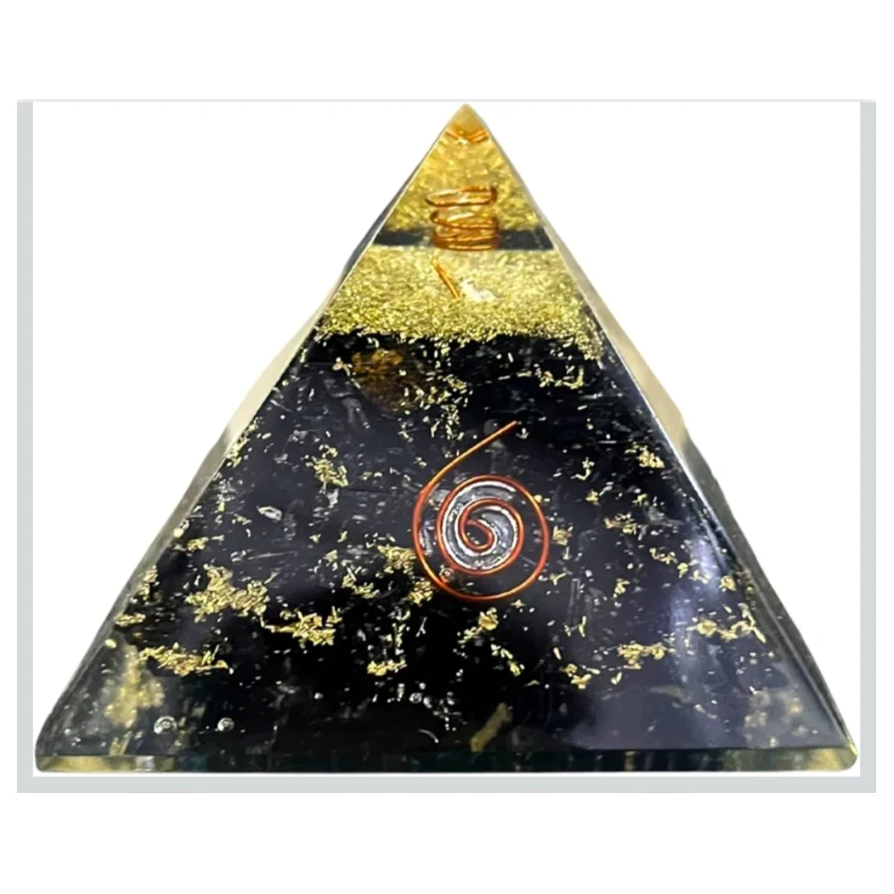AgatesVibe Energy Generator Crystal Black Tourmaline Orgone Pyramid – EMF Protection, Raw Black Tourmaline Chips, Vastu Correction, Aura Cleansing, Stress Relief, Healing Energy Pyramid