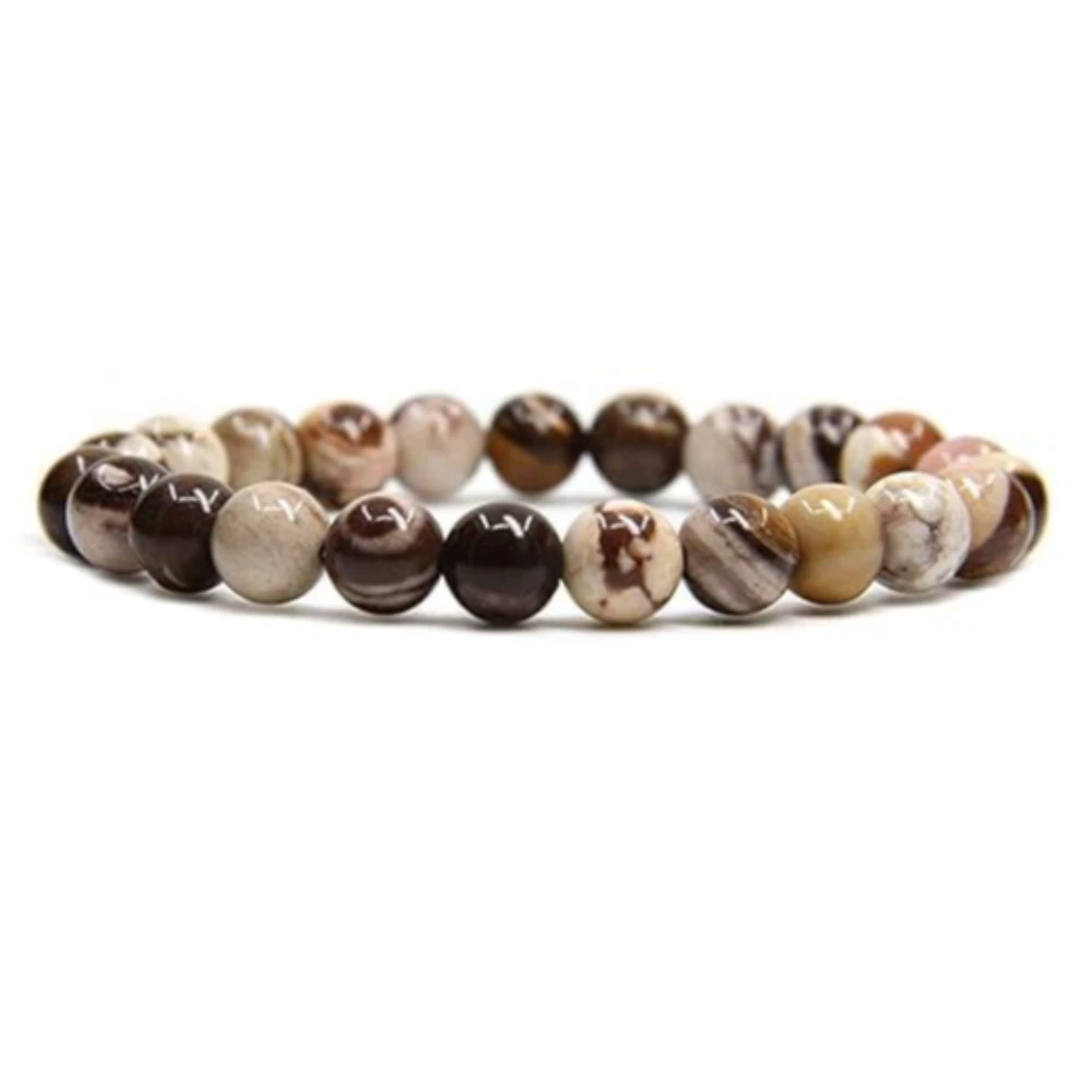 Agatesvibe Handmade Semi-Precious Gemstone Beaded Bracelet – 8mm Round Stretch Bracelet (7") for Unisex (Pack of 1) (African Zebra Jasper)