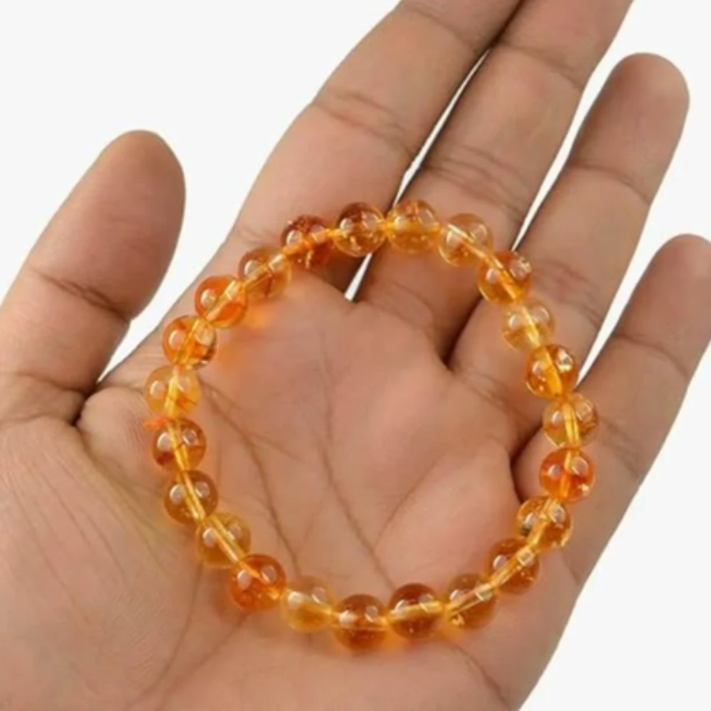 Agatesvibe Natural Citrine Premium Bracelet (Non Heated) – Genuine Polished Round Citrine Crystal Energy Healing Jewelry for Positive Vibes and Abundance (Pack of 1)