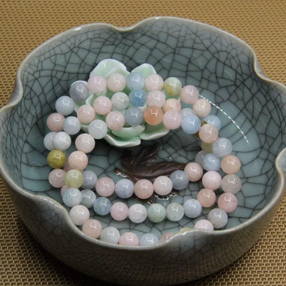 Agatesvibe Handmade Gem Semi Precious Gemstone 8mm Round Beads Stretch Bracelet 8mm Bead Size (Morganite Beryl Aquamarine)