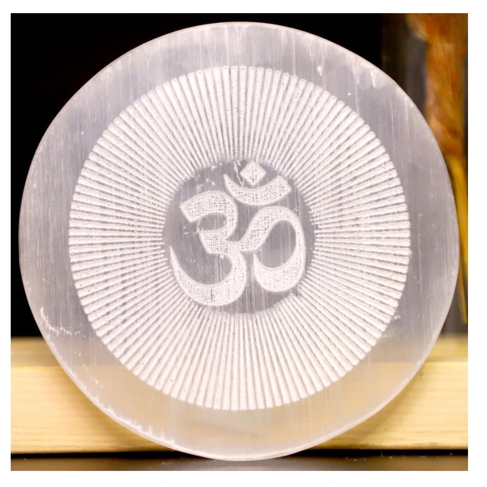 Agatesvibe Round Selenite Crystal Charging Plate - Natural Selenite Stone for Crystal Charging & Vastu (Om Chakra)