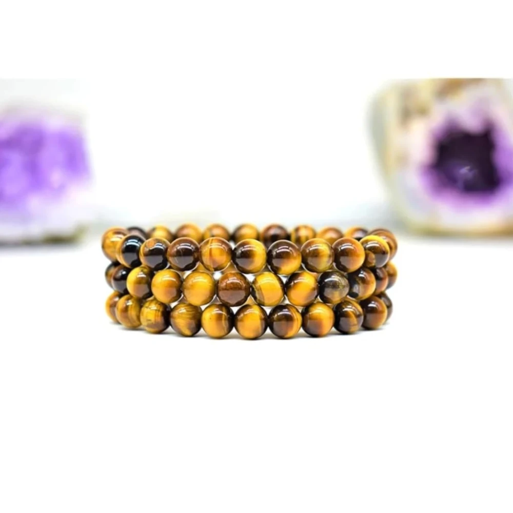 Agatesvibe Tiger Eye & Natural Healing Gemstone Bracelet Combo | 8mm Semi-Precious Crystal Beads for Men & Women (Pack of 1)