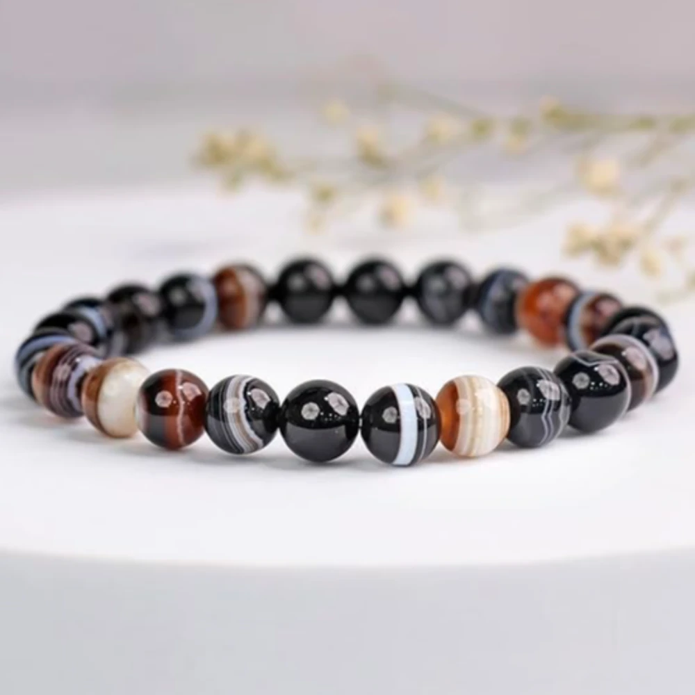 Agatesvibe Crystal Bracelet for Men & Women (8mm) | Gemstone Round Beads Bracelet for Girls | Elastic Casual Bracelet for Boys | Natural Reiki Feng Shui Healing Stone Bracelet for Unisex Adults (PAck of 1) (Black Sulemani)