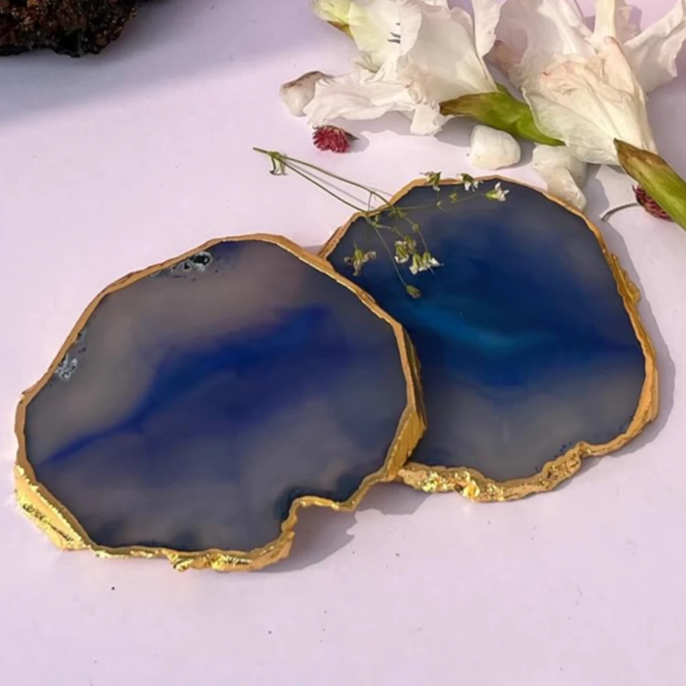 Agatesvibe Brazilian Agate Stone Coaster Beautiful Coaster Fit for Tea Cups Coffee Mugs and Glasses Perfect Table Accessories Tableware (1, Blue)