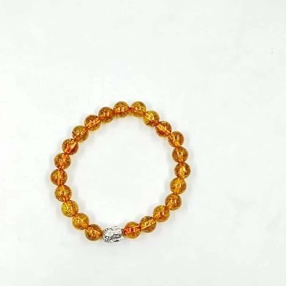Agatesvibe Buddha Natural Crystal Healing Gemstone Chakra Bracelet | 8mm Beads | Unisex Spiritual Jewelry (Pack of 1) (Citrine with Buddha Head)