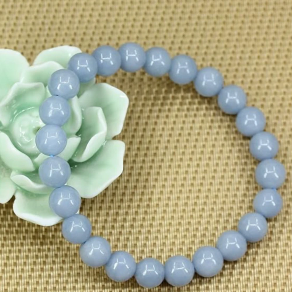 Agatesvibe Handmade Gem Semi Precious Gemstone 8mm Round Beads Stretch Bracelet 8mm Bead Size (Blue Angelite)