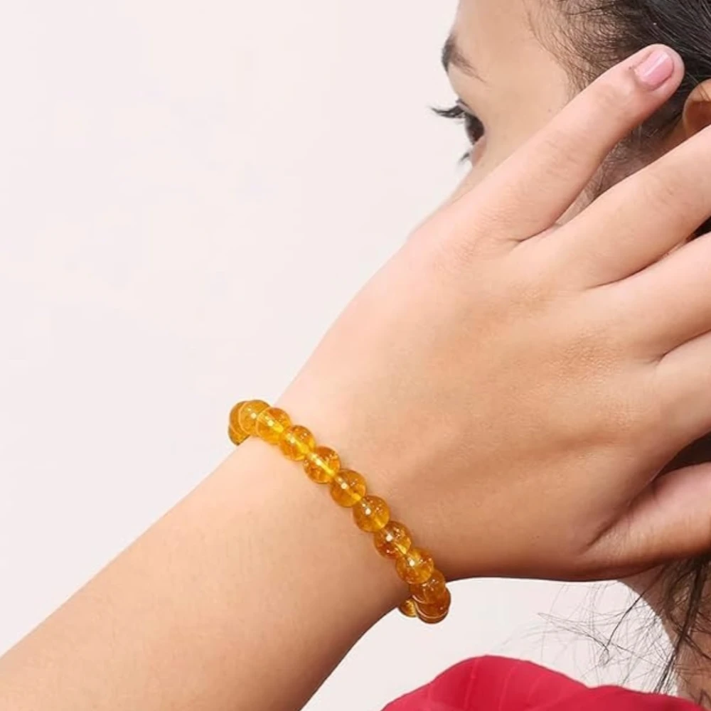 Agatesvibe Crystal Bracelet for Men & Women (8mm) | Gemstone Round Beads Bracelet for Girls | Elastic Casual Bracelet for Boys | Natural Reiki Feng Shui Healing Stone Bracelet for Unisex Adults (PAck of 1) (Citrine)