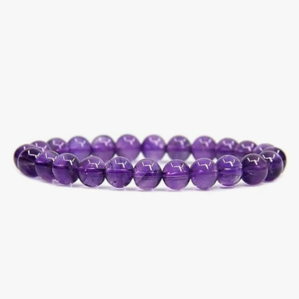 Agatesvibe Handmade Semi-Precious Gemstone Beaded Bracelet – 8mm Round Stretch Bracelet (7") for Unisex (Pack of 1) (Light Amethyst)