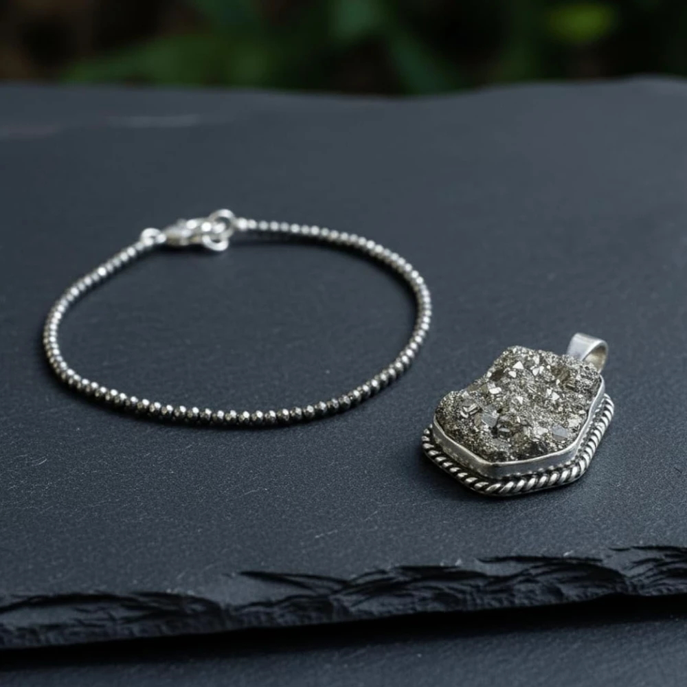 Princess Combo: Certified Pyrite Anklet & Pendant Set | Money Magnet Crystal Jewelry for Wealth, Prosperity & Positive Energy | Handmade Healing Stone Gift for Women