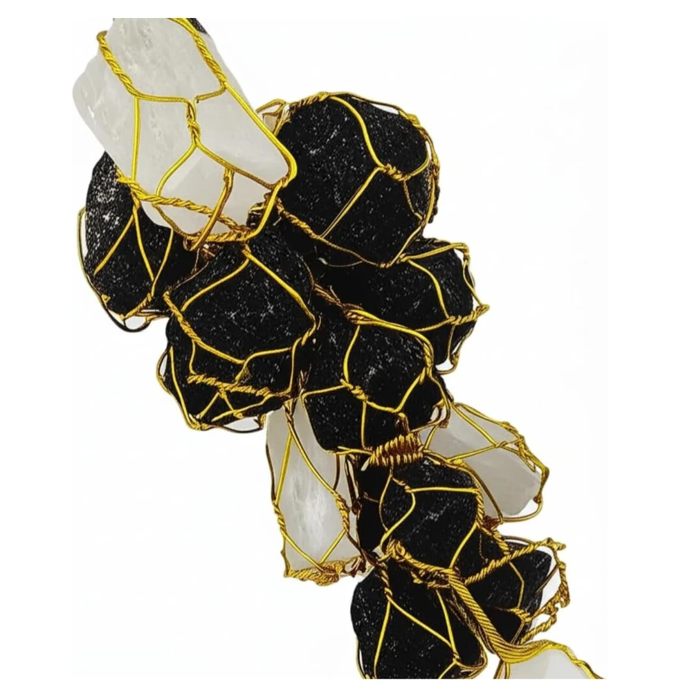 Black Tourmaline Stone and Selenite Crystals Door Hanging Nazar Battu for Home Entrance