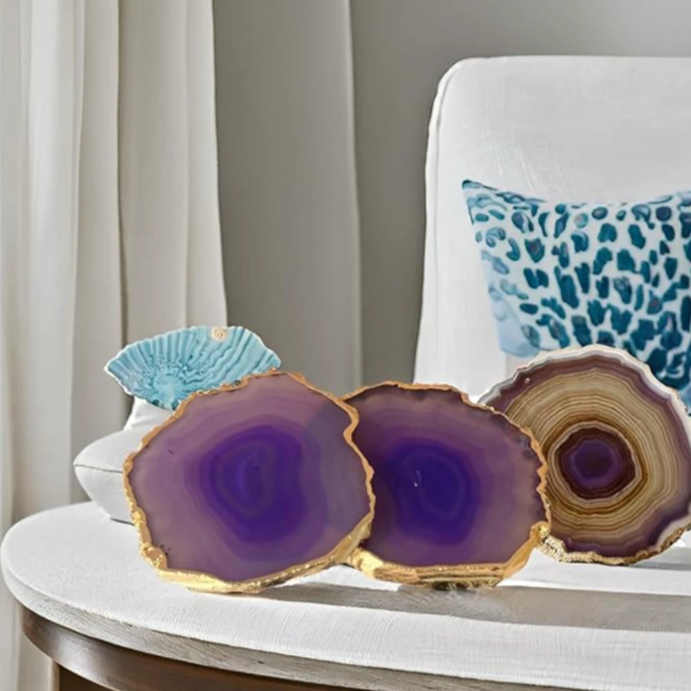 Agatesvibe Brazilian Agate Stone Coaster Beautiful Coaster Fit for Tea Cups Coffee Mugs and Glasses Perfect Table Accessories Tableware (Pack of 1) (Purple Agate Set of 2)