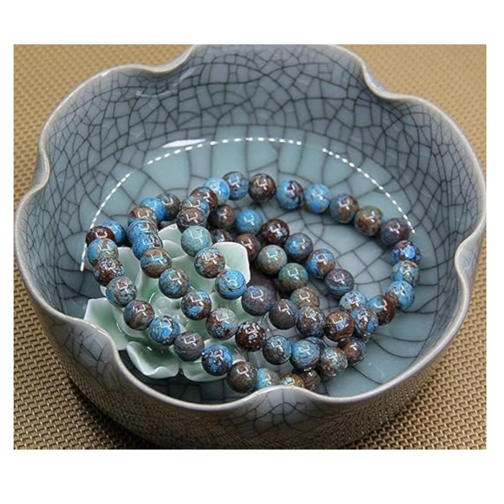 Agatesvibe Handmade Semi-Precious Gemstone Beaded Bracelet – 8mm Round Stretch Bracelet (7") for Unisex (Pack of 1) (Blue Wood Veins Jasper)