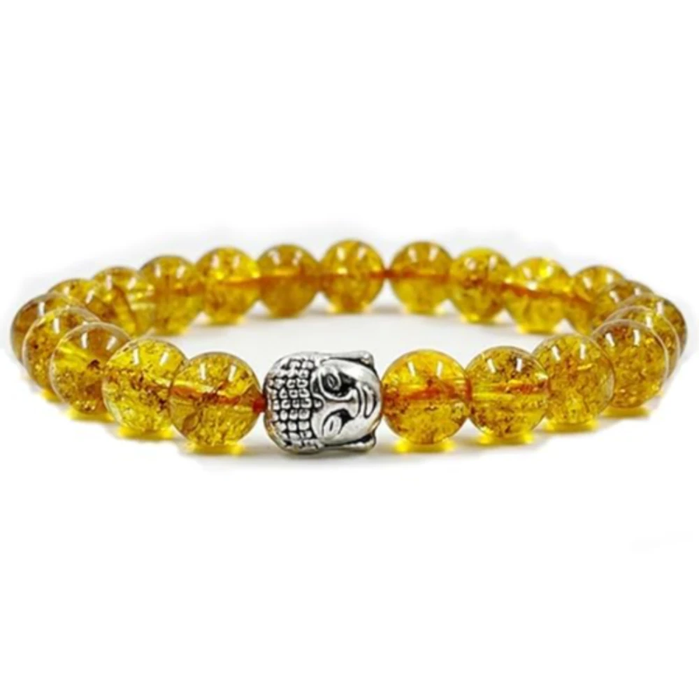 Agatesvibe Buddha Natural Crystal Healing Gemstone Chakra Bracelet Charm Jewelry for Men & Women, Bead Size 8 mm,(PAck of 1) (Citrine with Buddha Head)