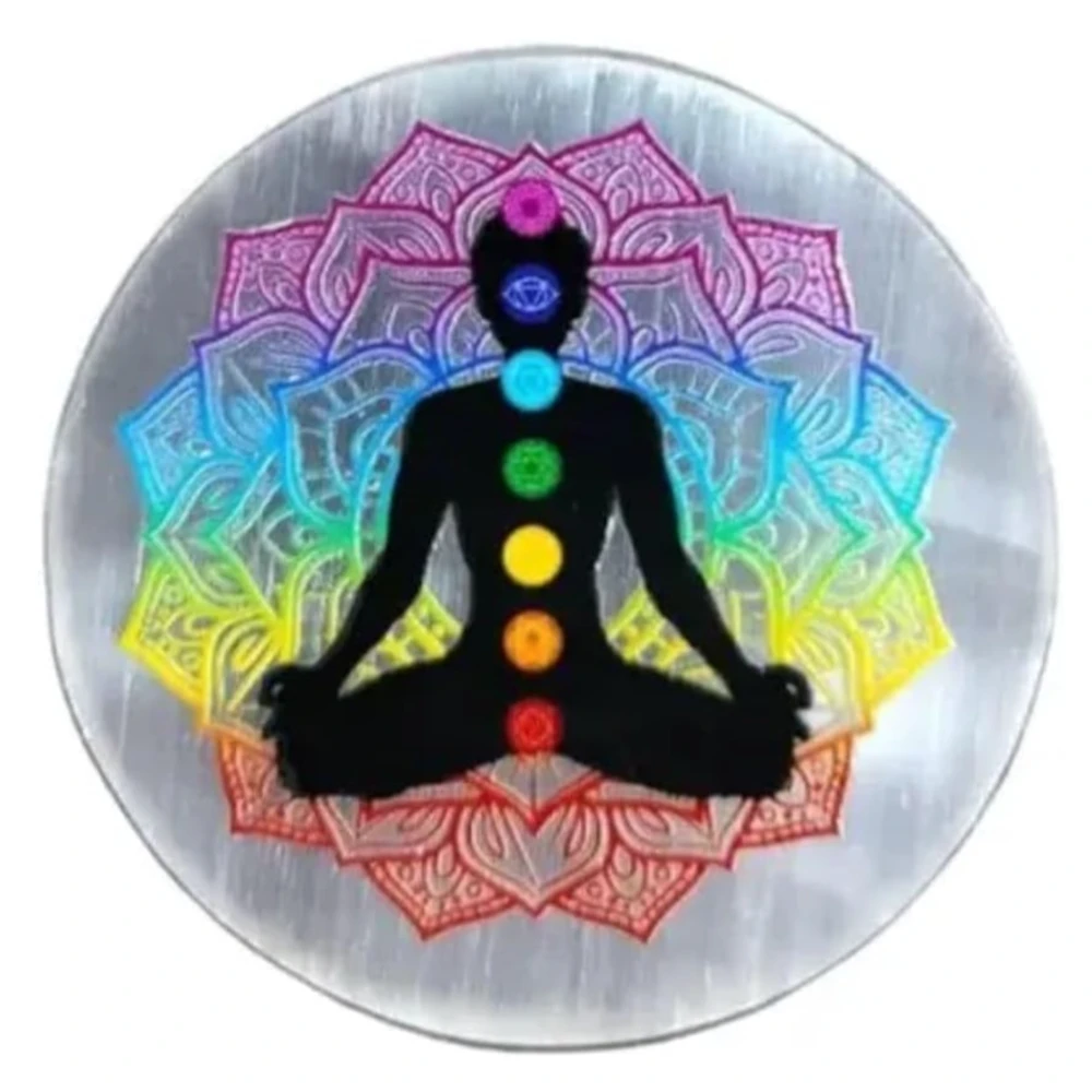 Agatesvibe Selenite Charging 3D Carved 7 Chakra Plate – Vastu, Meditation, Home Décor, Pooja & Manifestation | Honest Crystal Agate Protection II Home & Office II 3 Inch (Pack of 1)
