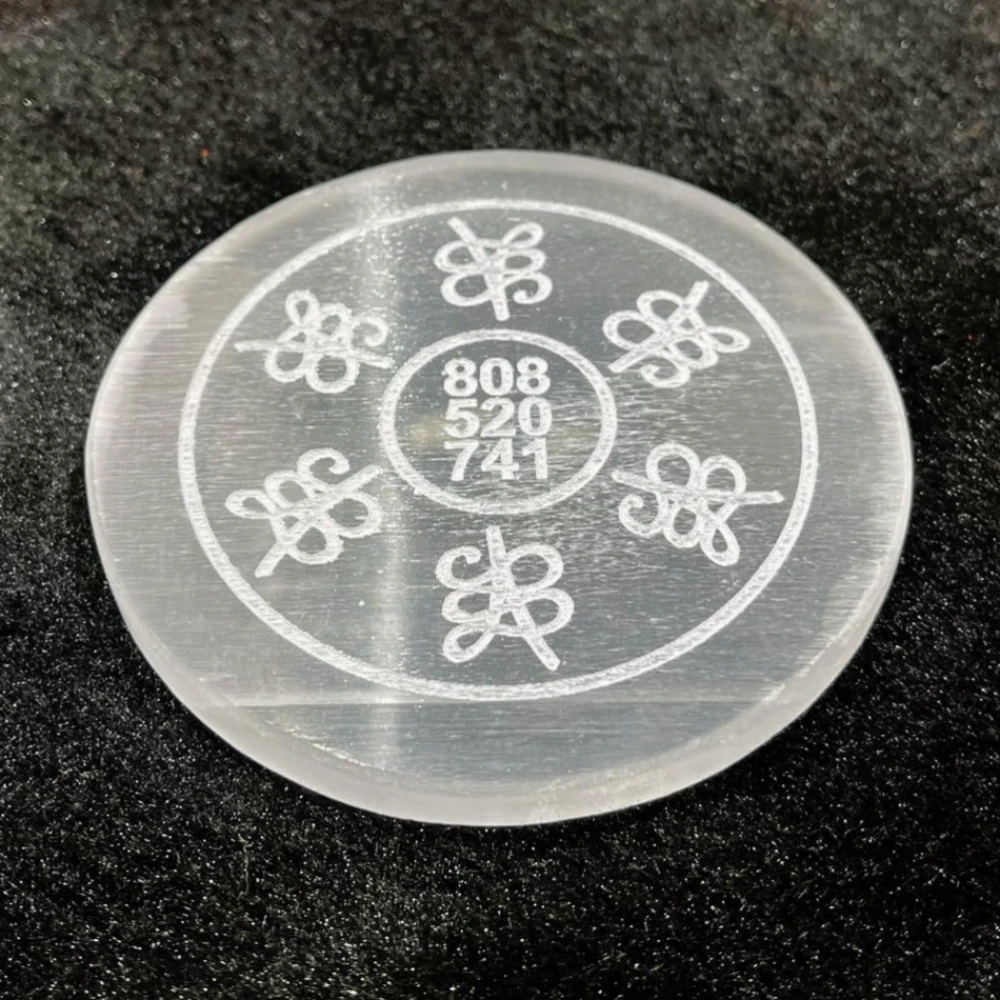 Agatesvibe Selenite Crystal Charging Plate for and Healing Stones, Selenite Crystal Plate Engraved of Life Coaster for Home Office Table Decor (808-520-741)