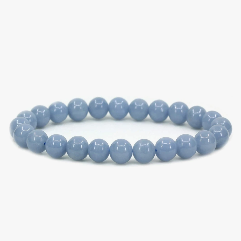 Agatesvibe Handmade Gem Semi Precious Gemstone 8mm Round Beads Stretch Bracelet (Blue Lace Agate)