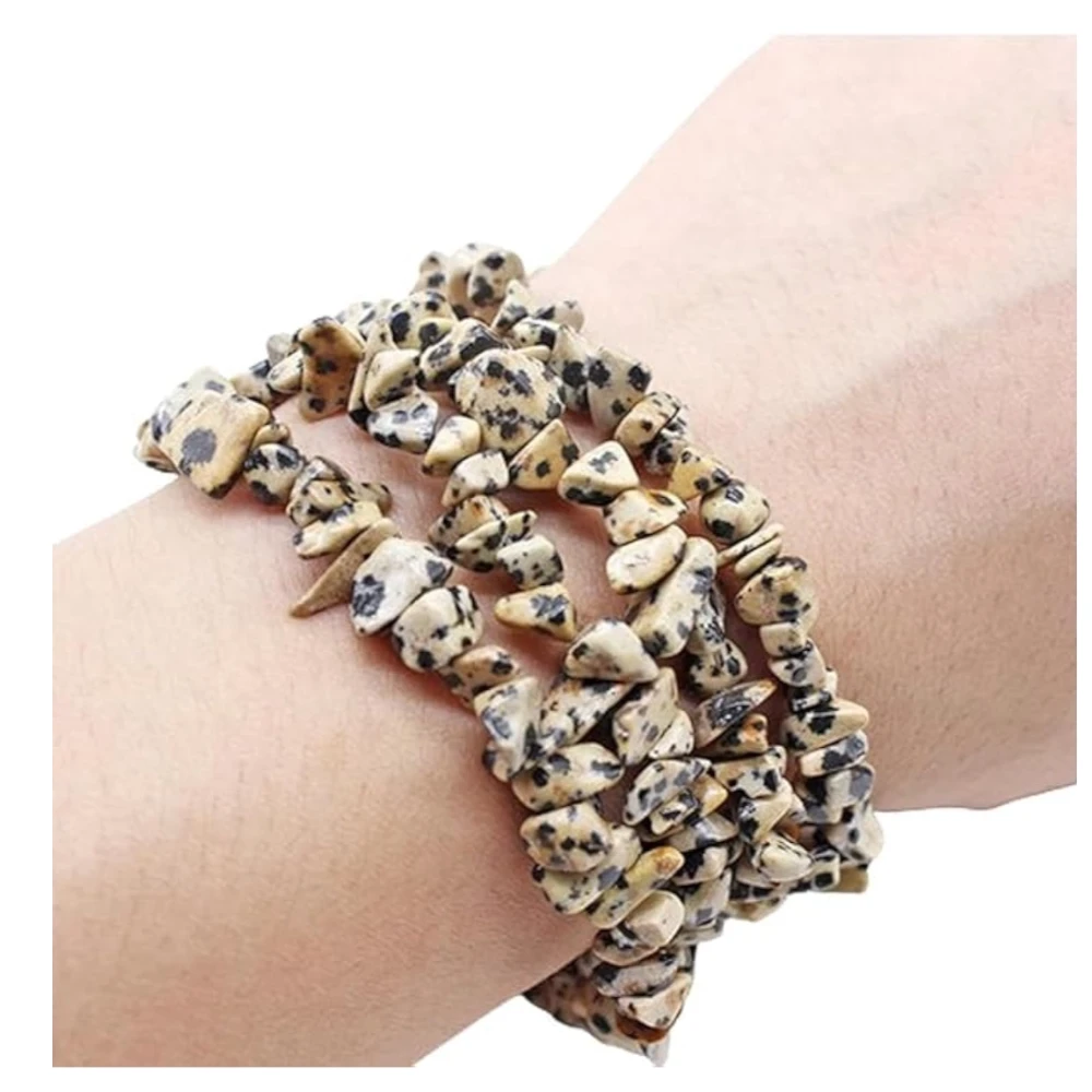 Agatesvibe Crystals Stretch Bracelet Irregular Beads Stretch Healing Crystals Chips Natural Gemstone for Women Jewelry Reiki Meditation (Pack of 1) (Dalmatian Jasper)
