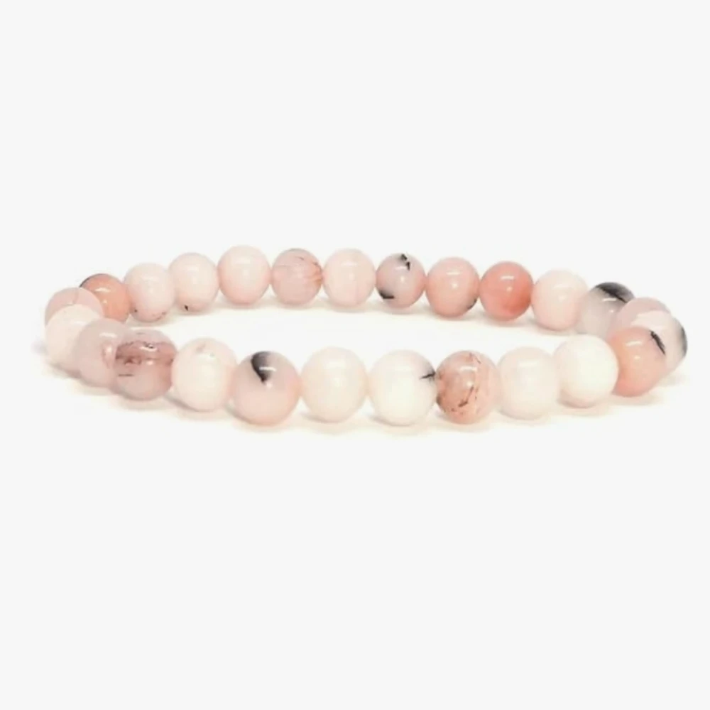 Agatesvibe Natural Cherry Blossom Jasper 8mm Round Shape Smooth Cut Beads inch Stretchable Bracelet for Men & Women.(Pack of 1)