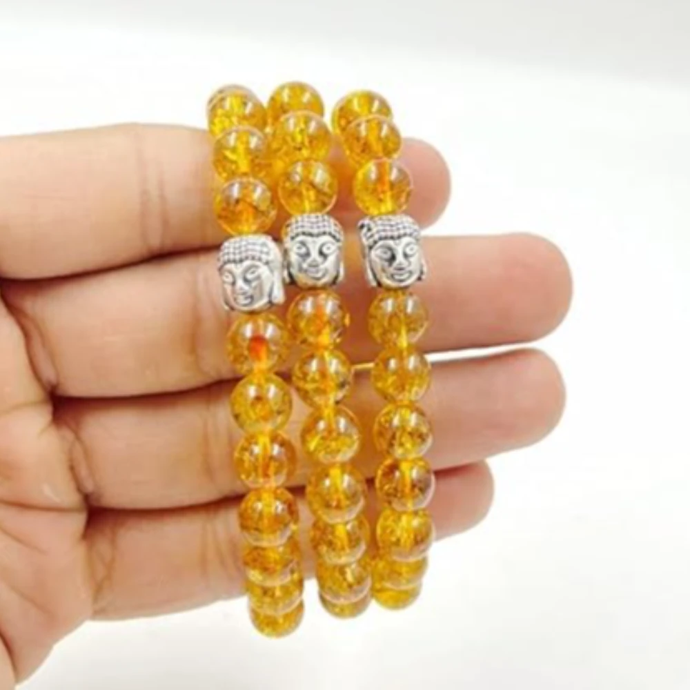 Agatesvibe Buddha Natural Crystal Healing Gemstone Chakra Bracelet Charm Jewelry for Men & Women, Bead Size 8 mm,(PAck of 1) (Citrine with Buddha Head)