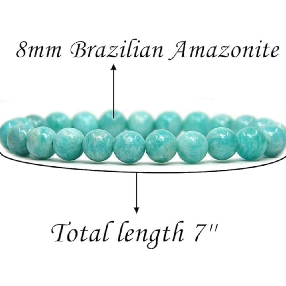 Agatesvibe Handmade Gem Semi-Precious Gemstone 8mm Round Beads Stretch Bracelet – 7" Unisex (Pack of 1) (Amazonite)
