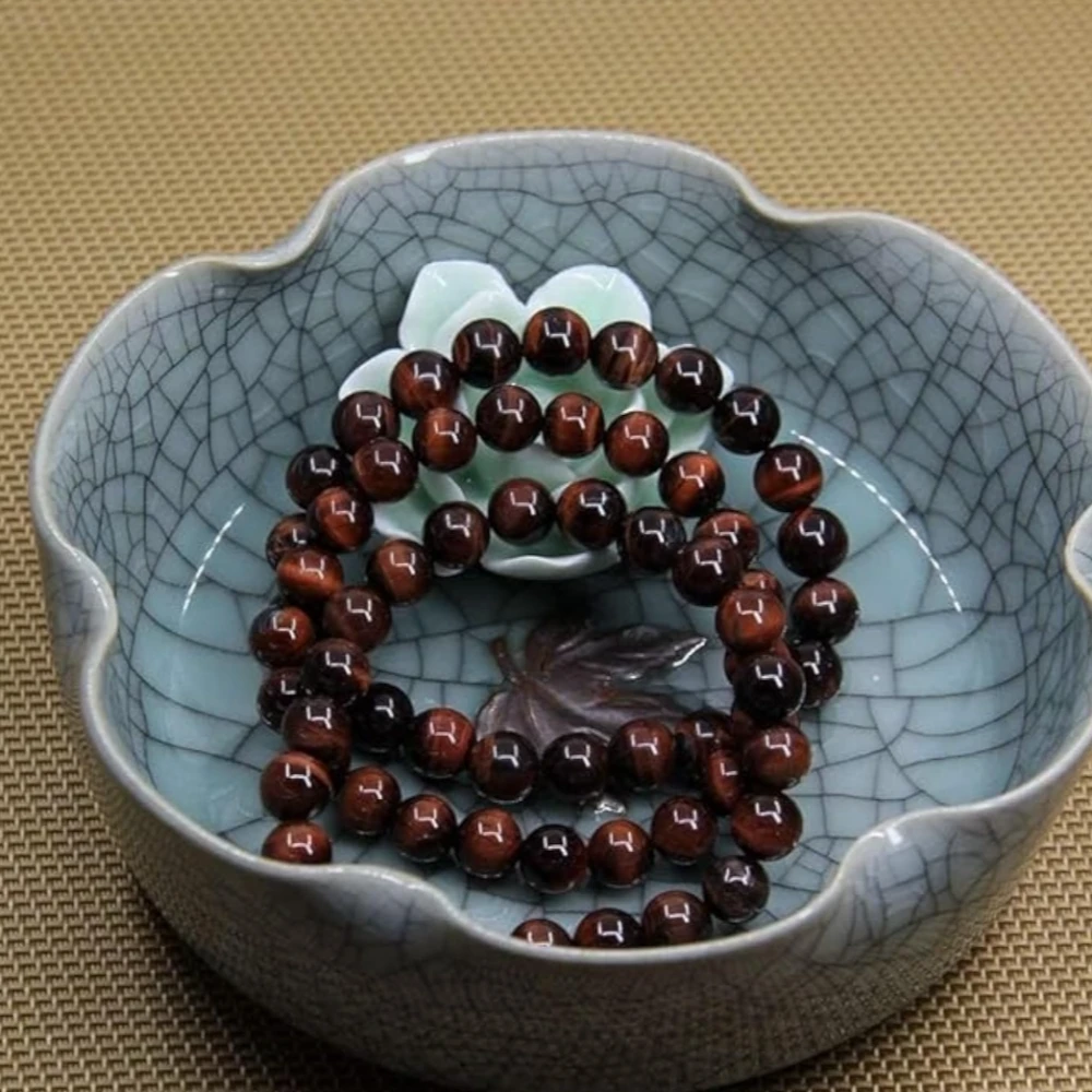 Agatesvibe Handmade Gem Semi-Precious Gemstone 8mm Round Beads Stretch Bracelet – 7" Unisex (Pack of 1) (Red Tiger's Eye)