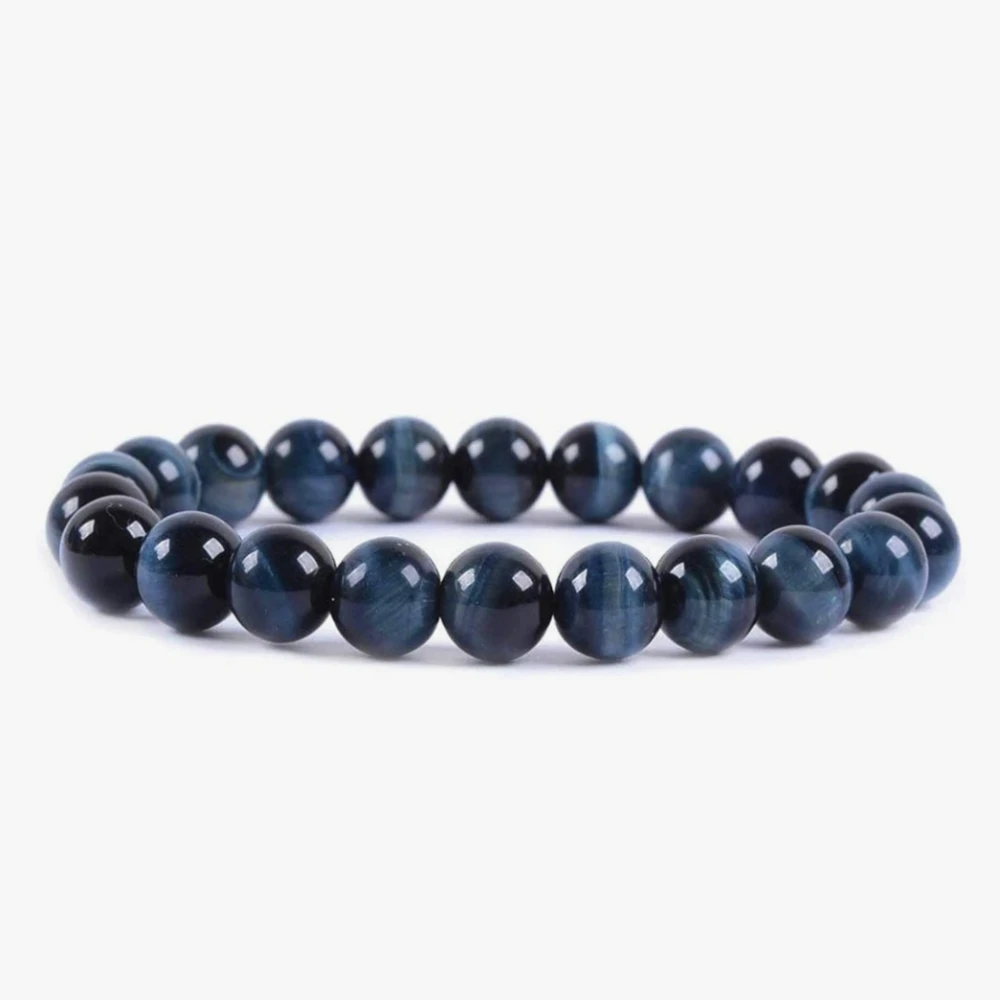 Agatesvibe Handmade Gem Semi Precious Gemstone 8mm Round Beads Stretch Bracelet (Blue Tiger Eye)