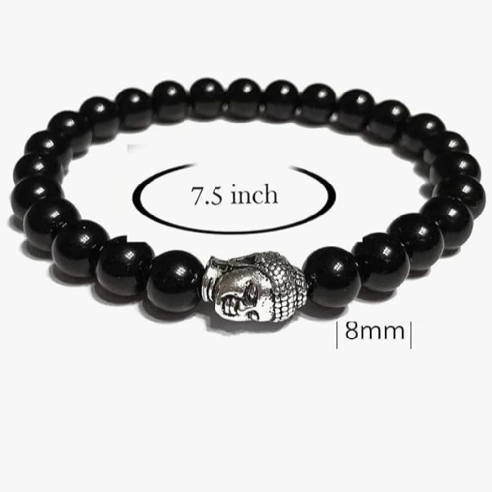 Agatesvibe Buddha Natural Crystal Healing Gemstone Chakra Bracelet Charm Jewelry for Men & Women, Bead Size 8 mm,(PAck of 1) (Black Onyx with Buddha Head)