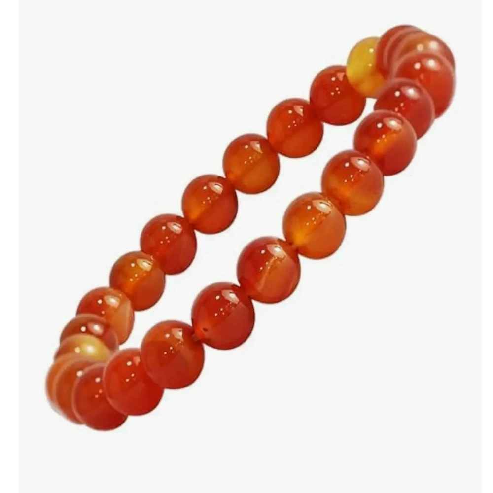 Agatesvibe Handmade Gem Semi Precious Gemstone 8mm Round Beads Stretch Bracelet (Carnelian)