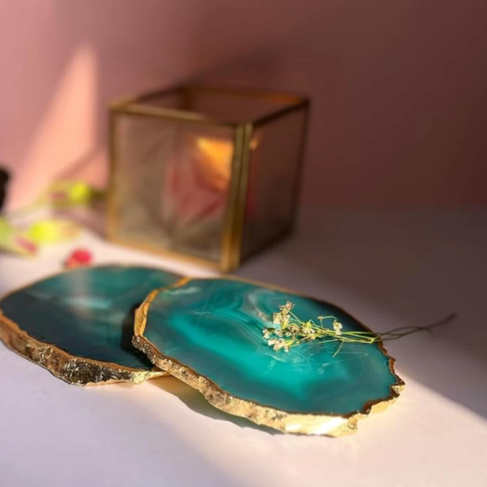 Agatesvibe Brazilian Agate Stone Coaster Beautiful Coaster Fit for Tea Cups Coffee Mugs and Glasses Perfect Table Accessories Tableware (2, Green)