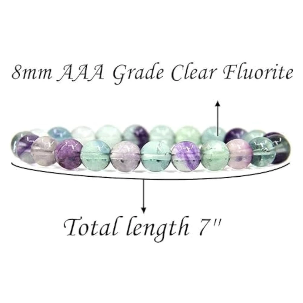 Agatesvibe Handmade 8mm Semi-Precious Gemstone Bead Stretch Bracelet – 7" Unisex (PAck of 1) (Fluorite)