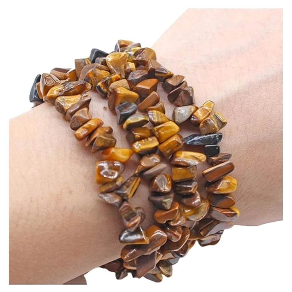 Agatesvibe Crystals Stretch Bracelet Irregular Beads Stretch Healing Crystals Chips Natural Gemstone for Women Jewelry Reiki Meditation (Pack of 1) (Tigers Eye)